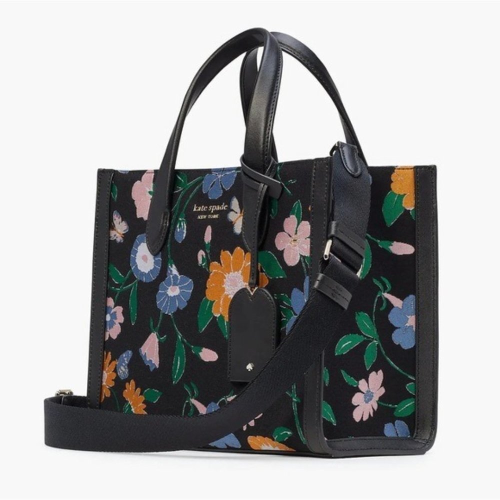 Kate Spade New York Manhattan Black Floral Garden Jacquard Tote Bag NWT - Picture 2 of 6
